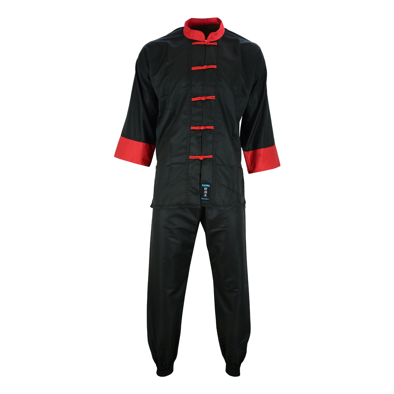 Adults Kung Fu Elite Microfibre Suit - Black/Red - Click Image to Close