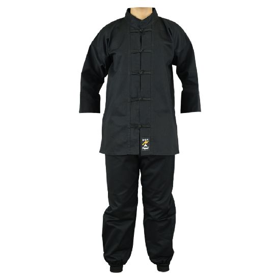 Kids Kung Fu Medium Weight 9oz Suit - Black - Click Image to Close