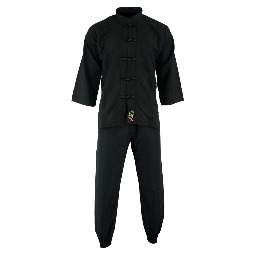 Kids Kung Fu Elite Microfibre Suit - Black - Click Image to Close