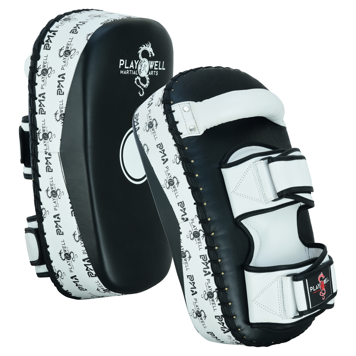 Playwell Elite Deluxe \" Logos\" Leather Curved Thai Pad - Pair