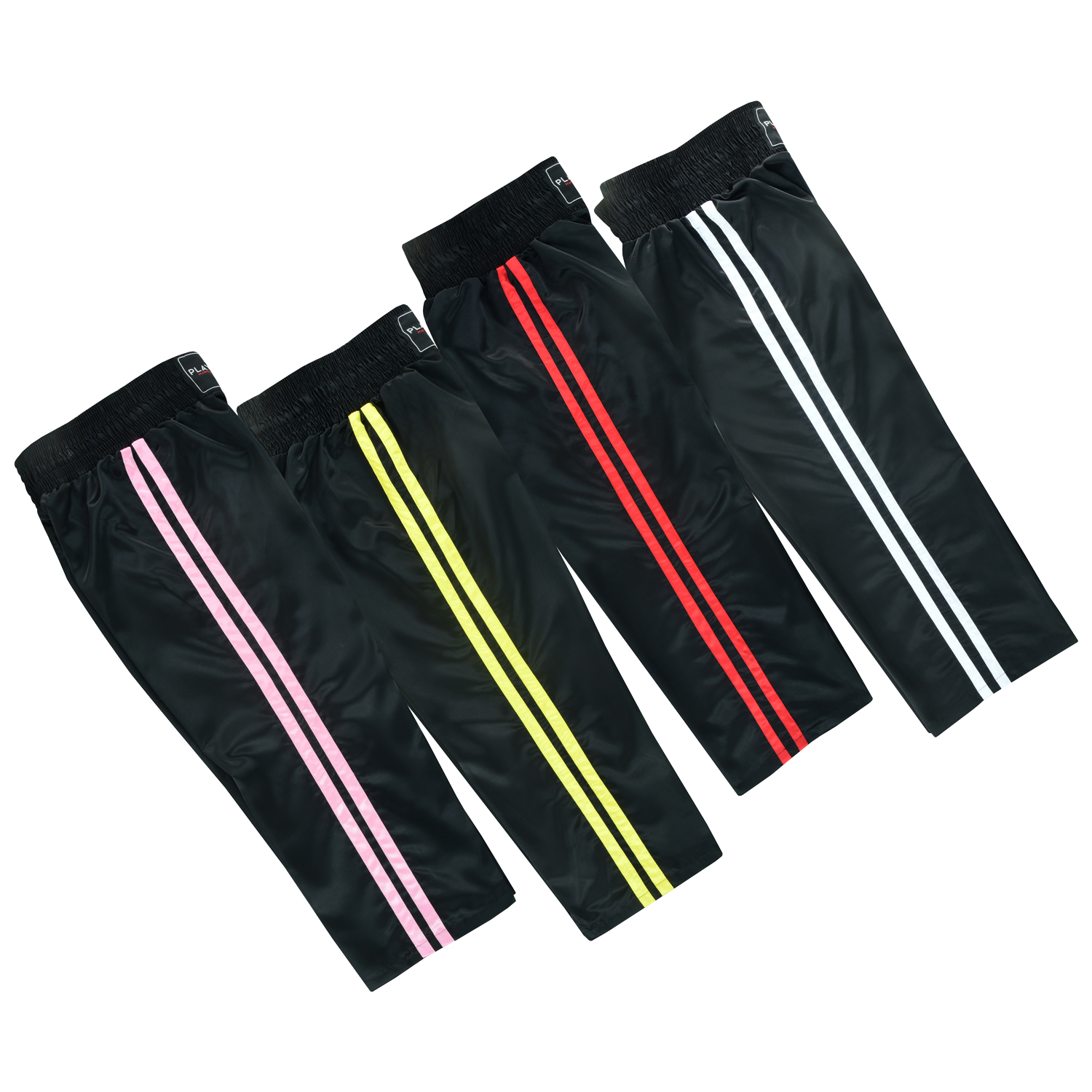 Adults Full Contact Black Satin Kickboxing Pants With Stripes - Click Image to Close