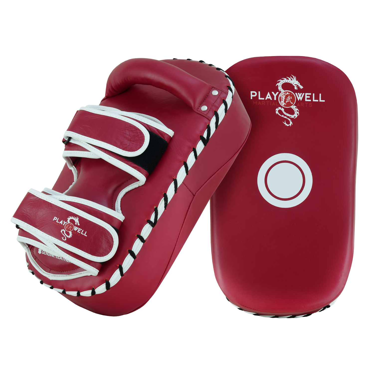 Playwell Elite Deluxe " Maroon Series " Leather Curved Thai Pad - Click Image to Close