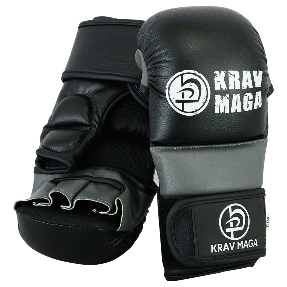 Krav Maga Elite Hybrid MMA Sparring Gloves - 7oz (Black/Grey ) - Click Image to Close