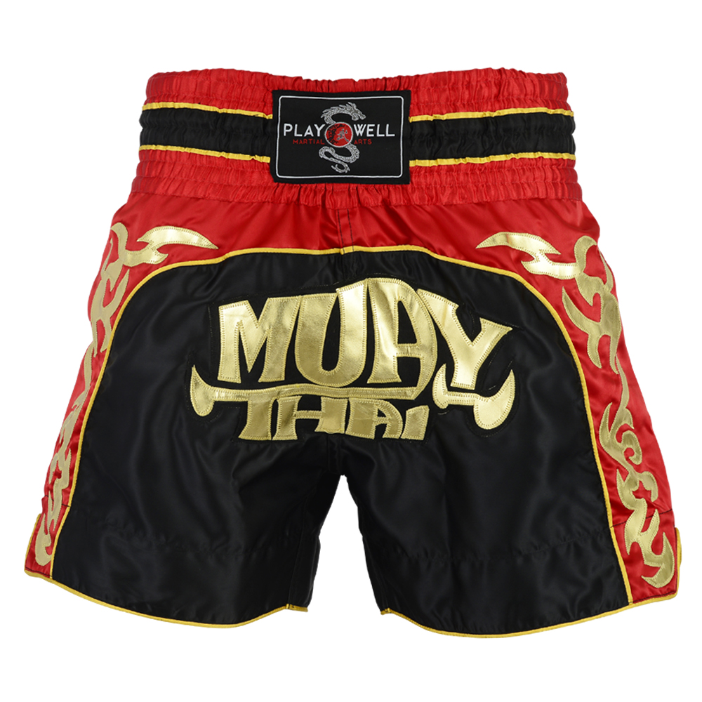 Muay Thai Competition Tribal Fight shorts - Black - Click Image to Close