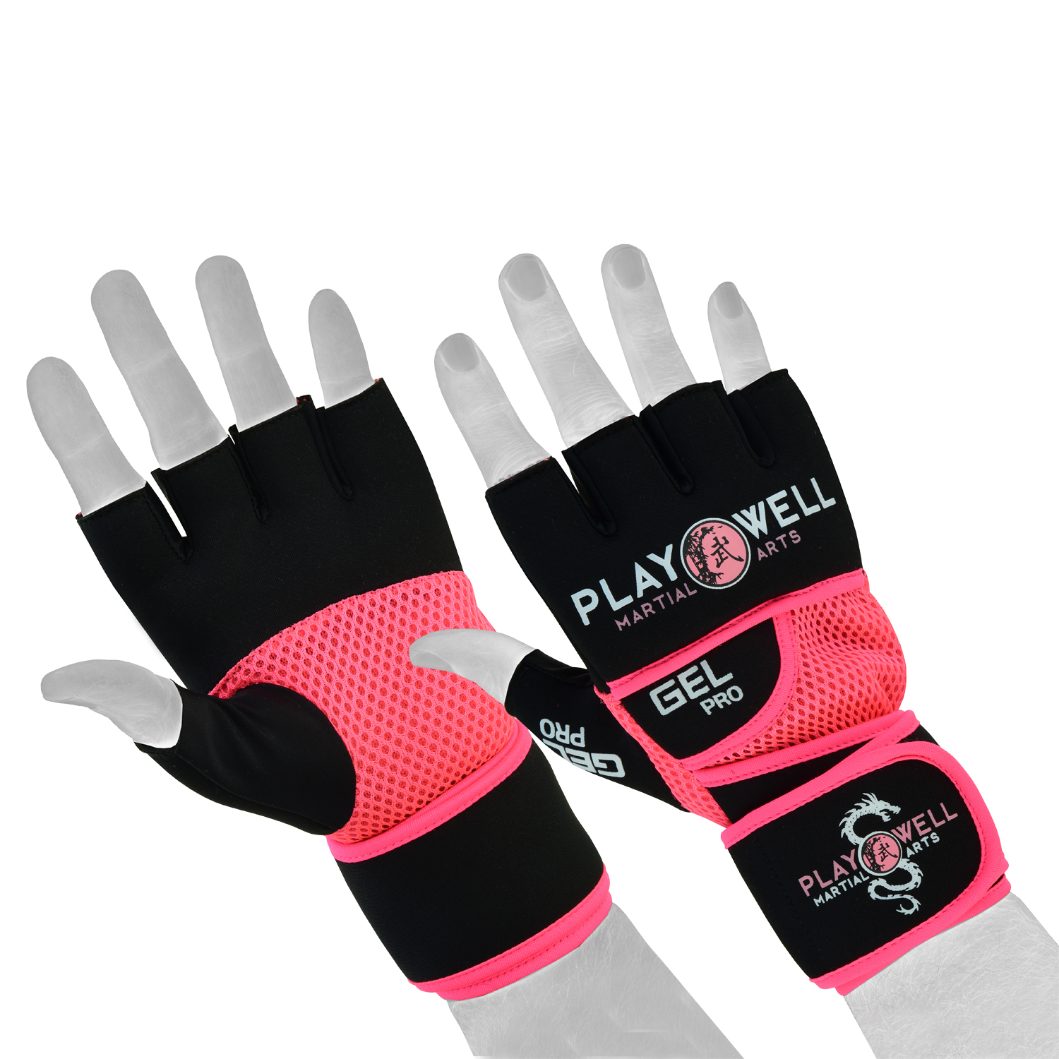 Playwell Elite Ladies Pro Gel Hand Wrap Gloves - Black/Pink - Click Image to Close