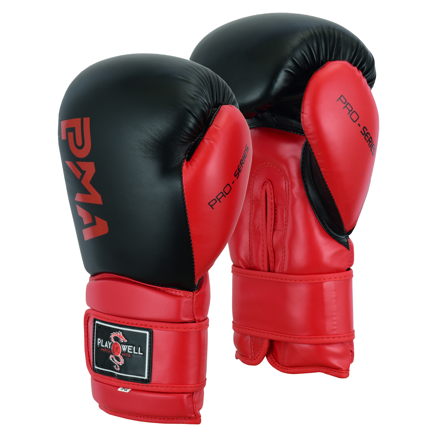Playwell Pro Series Boxing Gloves - Black/Red - FREE WRAPS - Click Image to Close