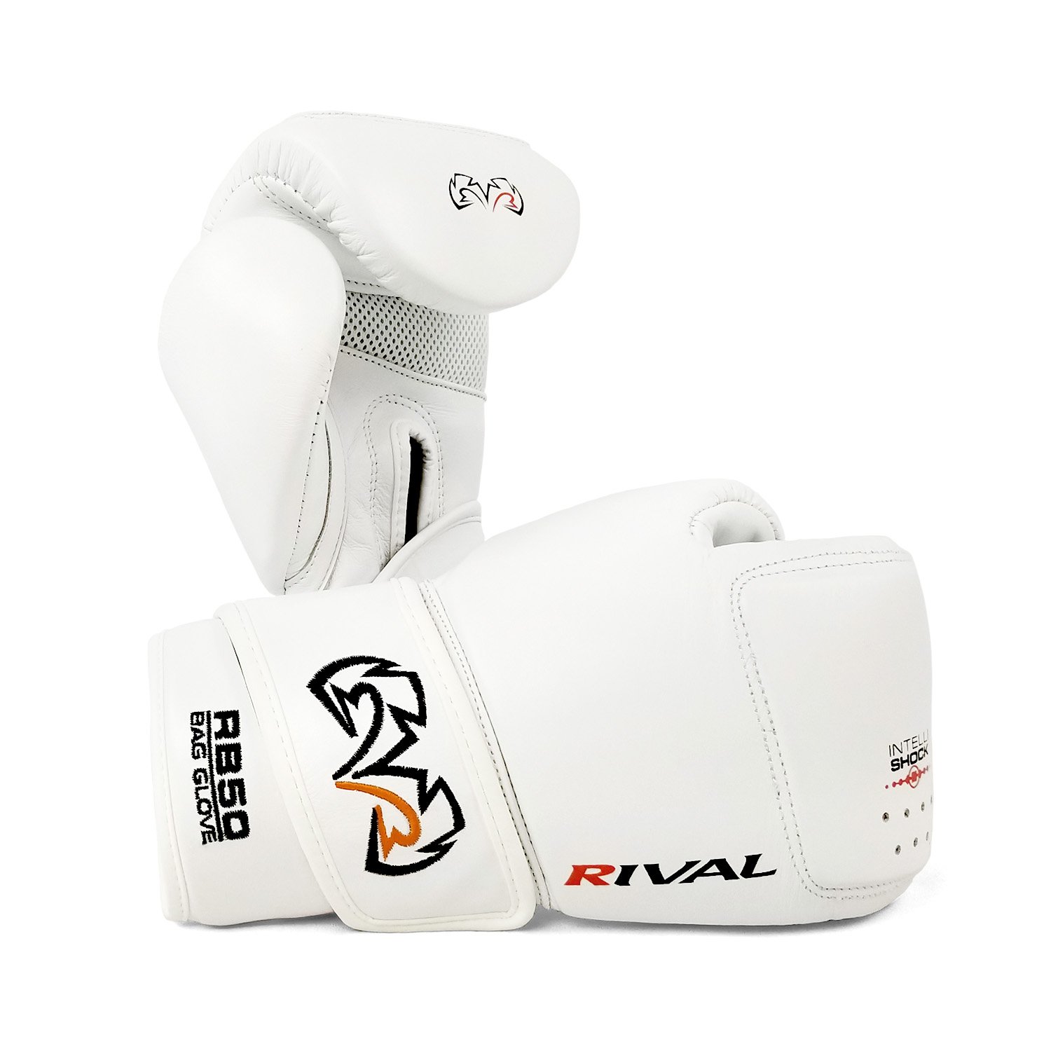 Rival Boxing RB50 Intelli-Shock Compact Bag Gloves - White - Click Image to Close
