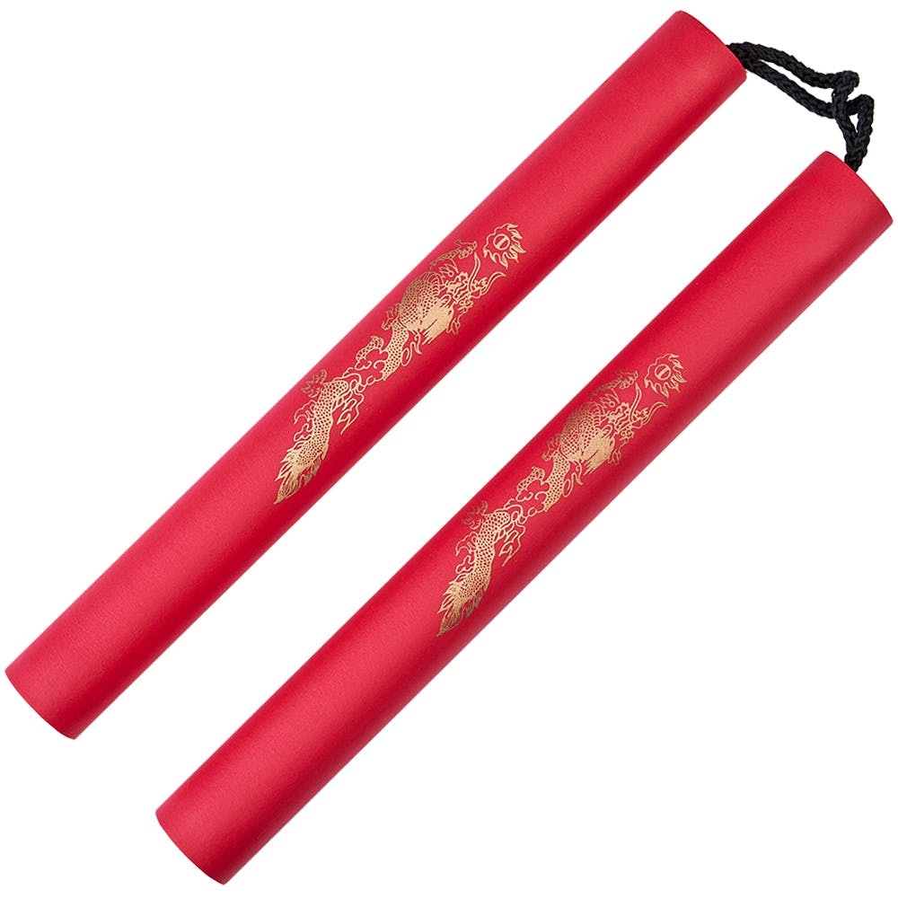 NR-008bu: Foam Nunchaku with Cord All Red Dragon - Click Image to Close