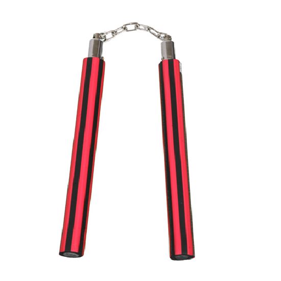 NR-016A: Foam Nunchaku with Chain Red / Black stripe - Click Image to Close