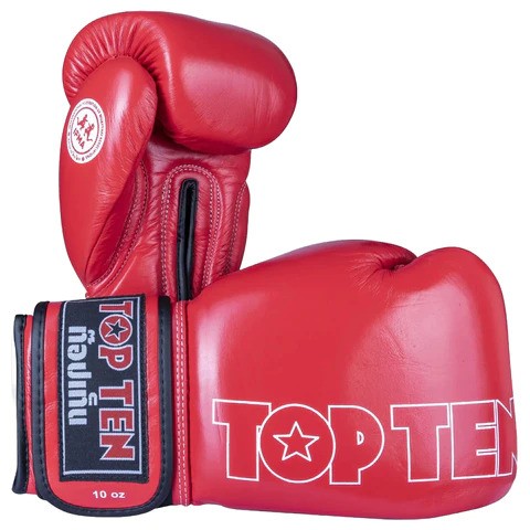 Top Ten Red Muay Thai IFMA Approved Boxing Gloves - 10oz - Click Image to Close
