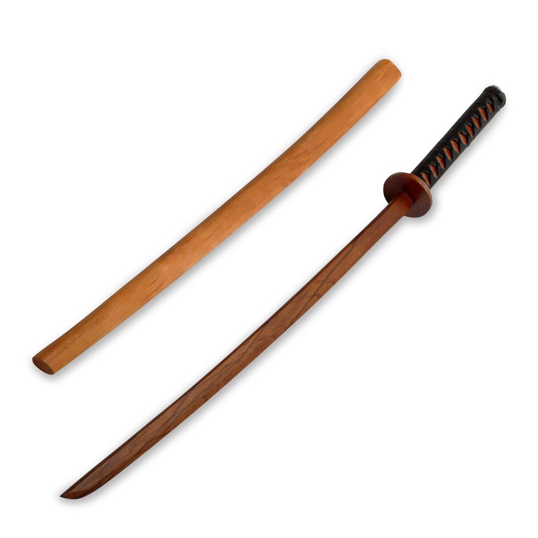 Wooden Roped Bokken With Scabbard - Red Oak - Click Image to Close