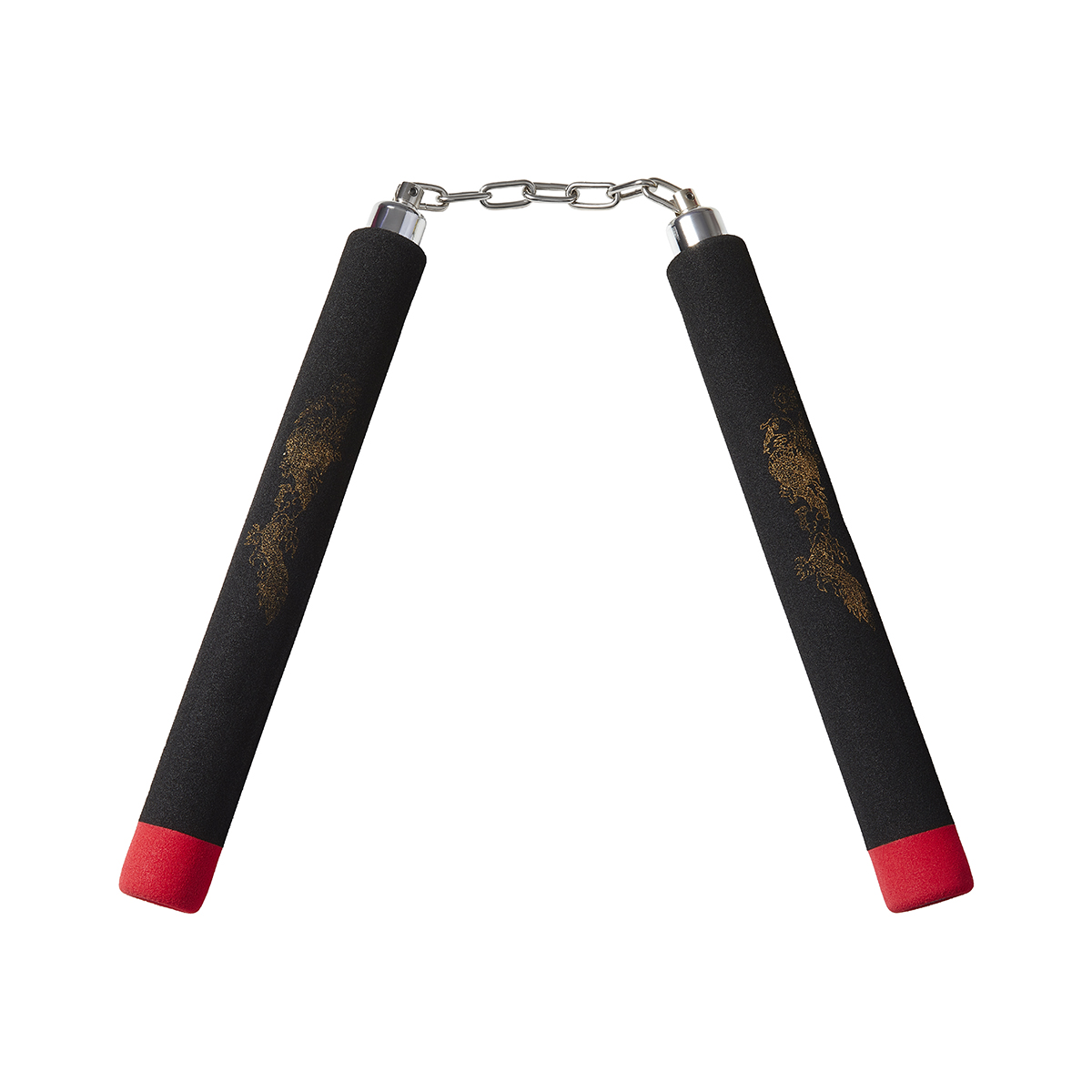 NR-028B: Foam Nunchaku W/ Metal B.B All Black W/ Red Tips - Click Image to Close