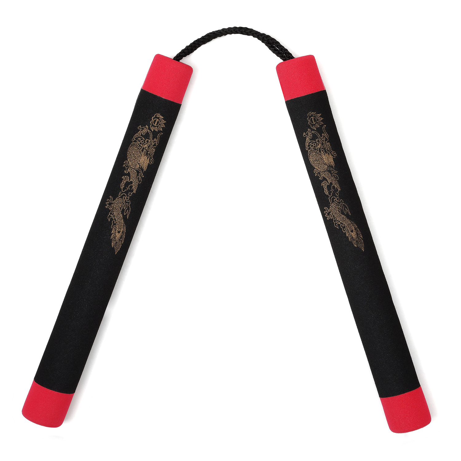 NR-005c: Foam Nunchaku with Cord Black Dragon With Red Tips - Click Image to Close