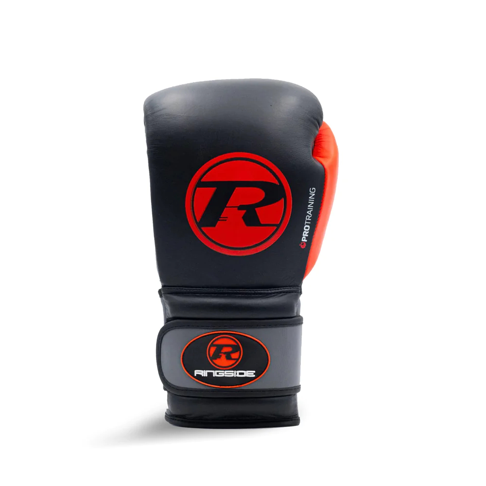 Ringside Pro Training G2 Strap Leather Boxing Gloves - Black/Red - Click Image to Close