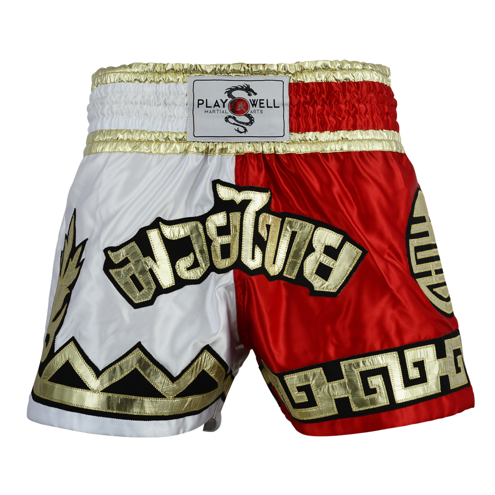 Muay Thai Competition Royalty Fight shorts - White - Click Image to Close