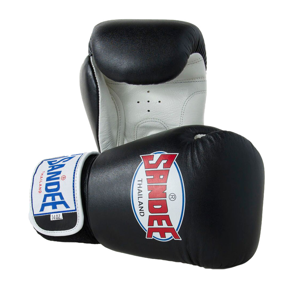 Sandee Authentic Leather Boxing Gloves - Black - Click Image to Close