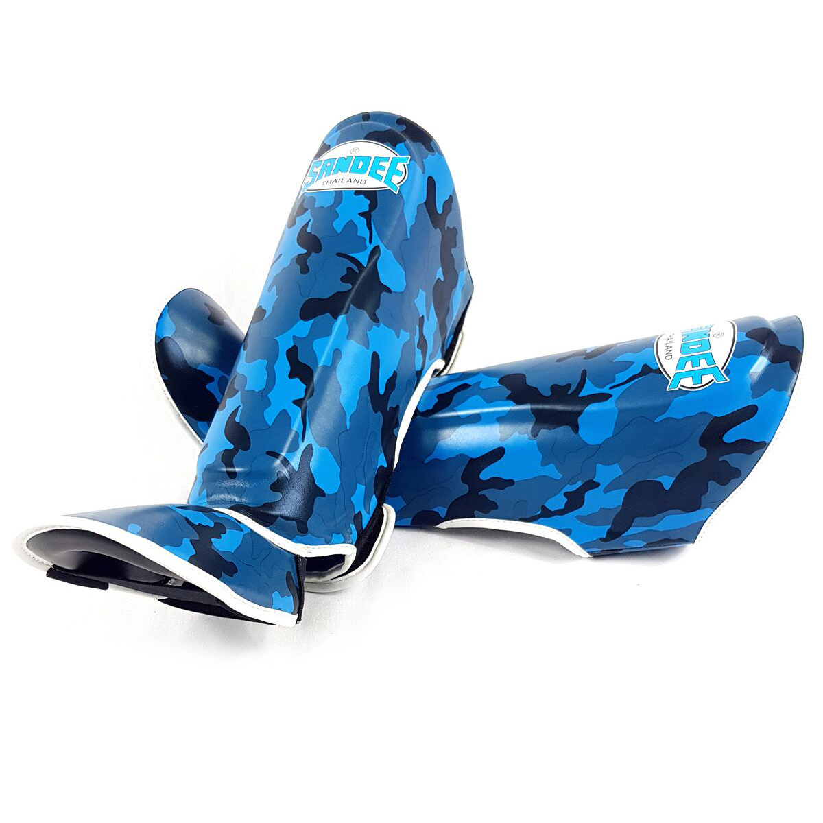 Sandee Authentic Kids Camo Shin Guards - Blue - Click Image to Close