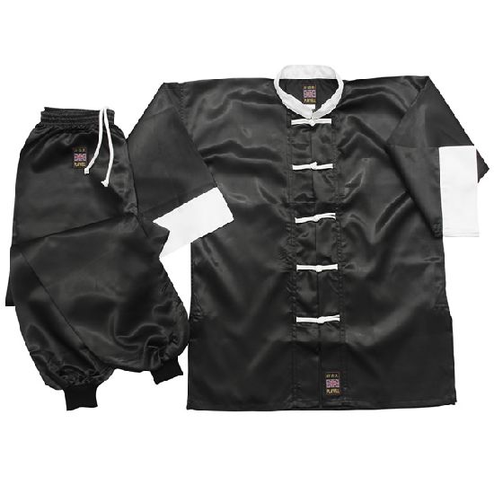 Kung Fu Uniform: Satin Black / White - Click Image to Close