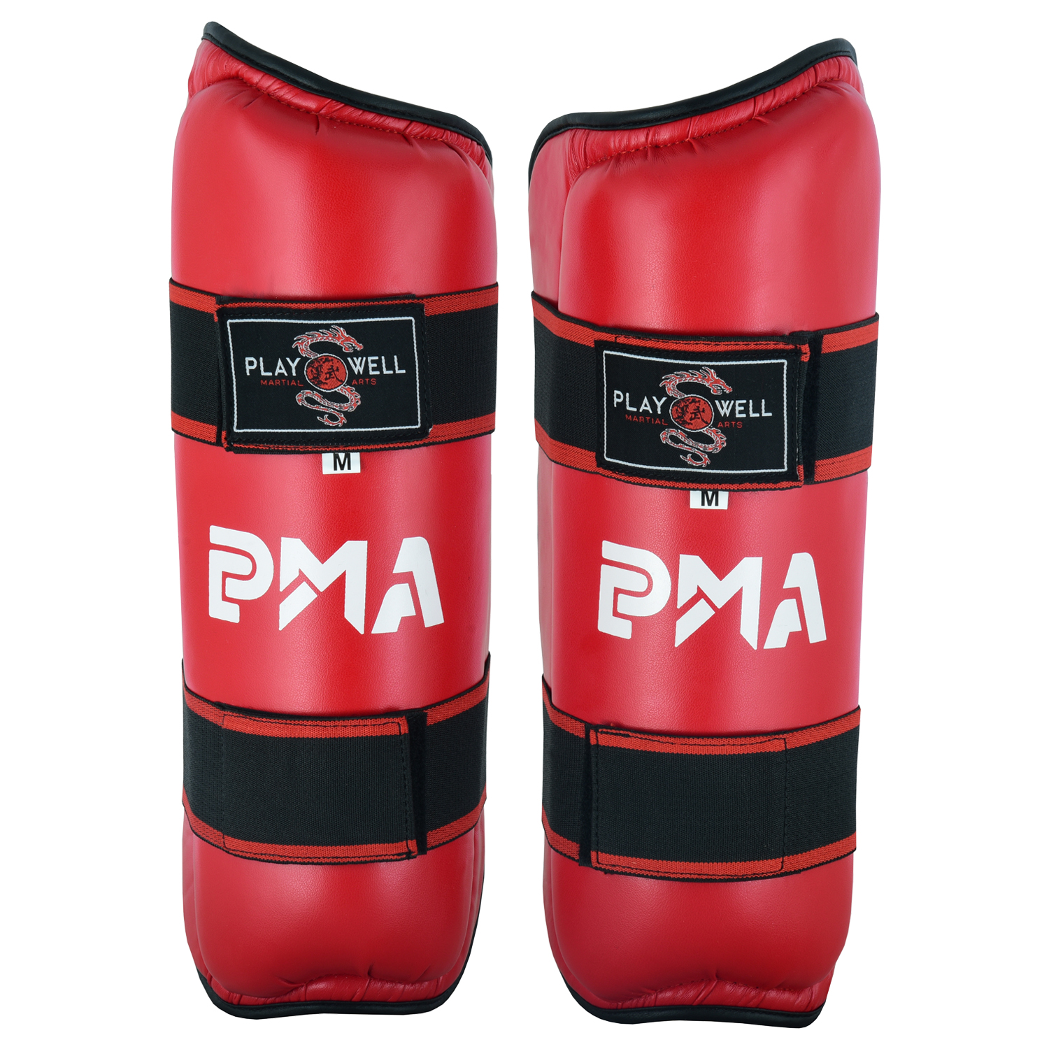 Semi Contact Elite Kickboxing Shin Guards - Red - Click Image to Close