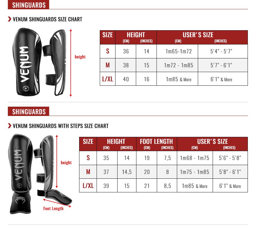 Hayabusa Shin Guards Size Chart