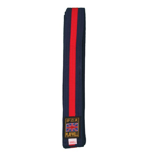 Tang Soo Do Midnight Blue Coloured Belt With Red Stripe - Click Image to Close