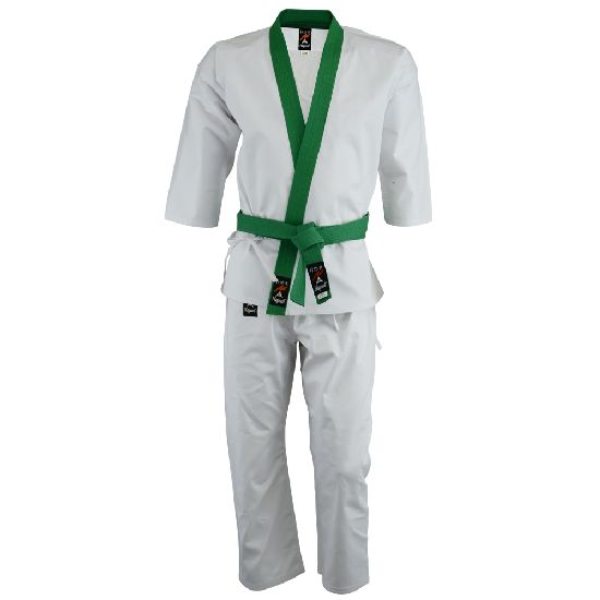 Tang Soo Do 9oz Uniform - Green Trim - Click Image to Close