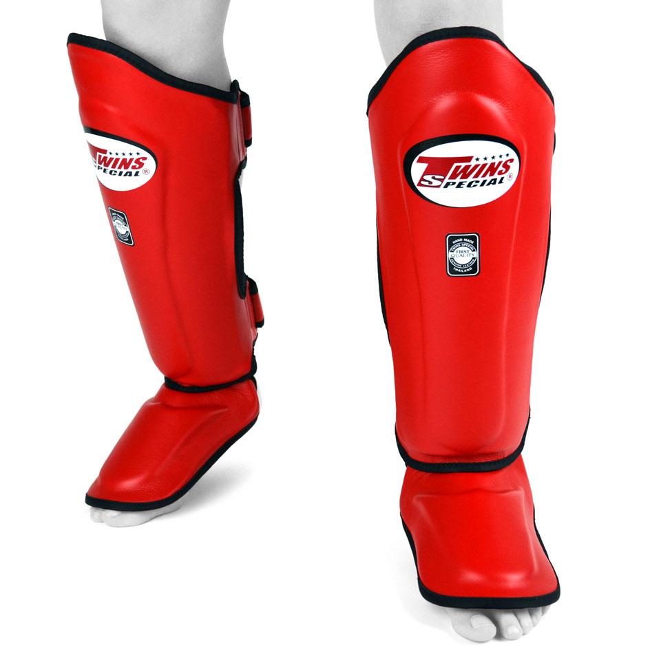 Twins SGL10 Red Double Padded Leather Shin Guards - Click Image to Close