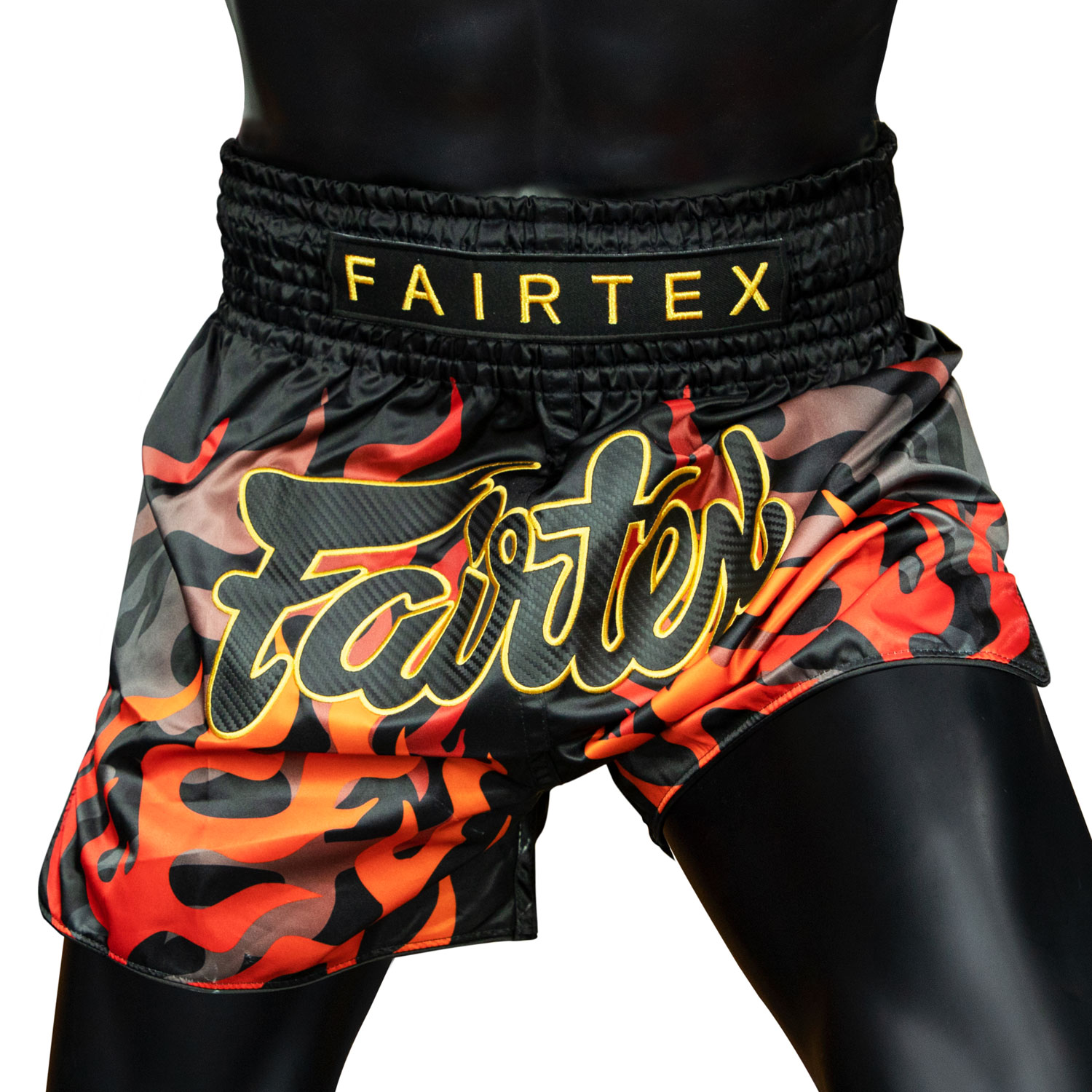 Fairtex Slim Cut Muay Thai Fight Shorts - Black Volcano - Click Image to Close