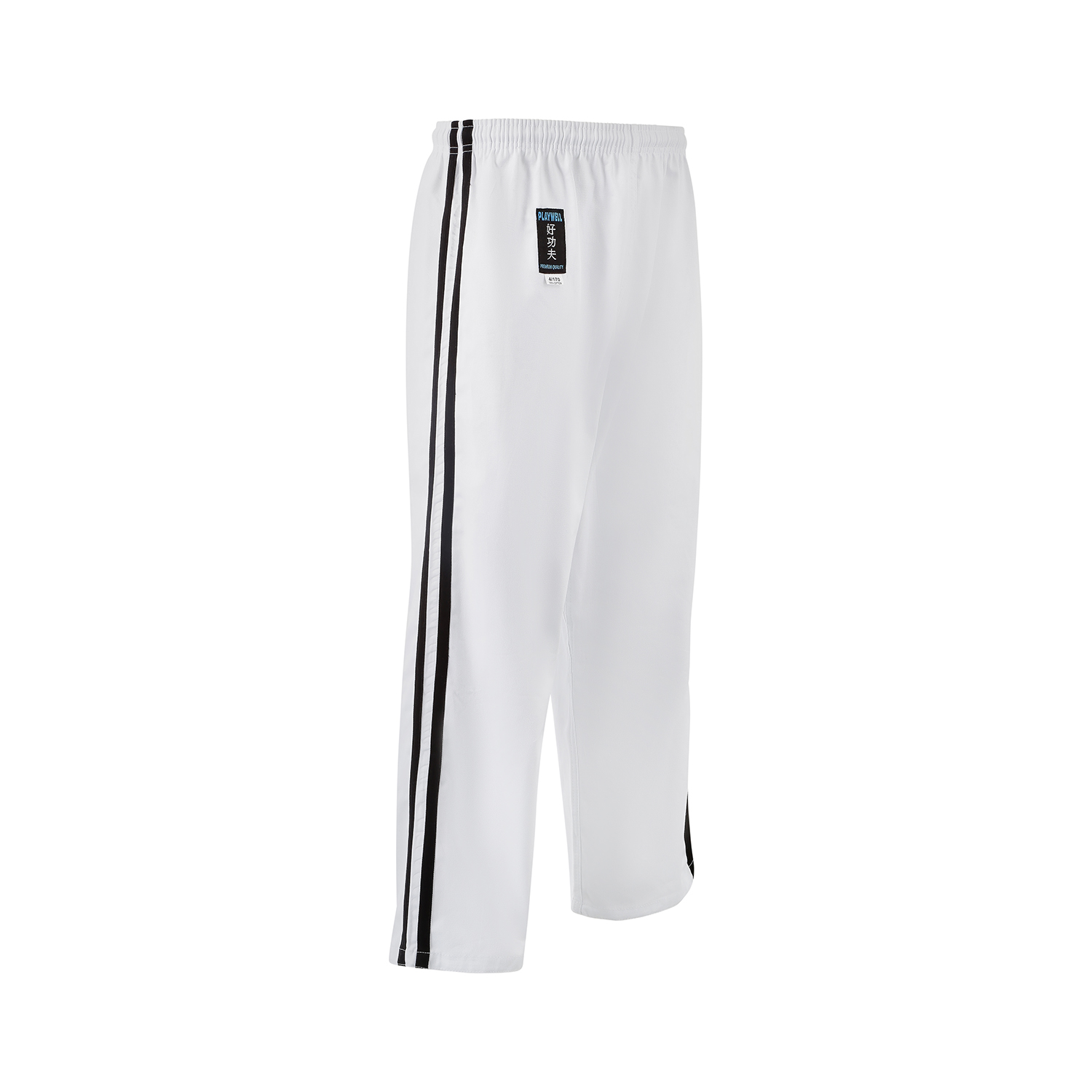 Full Contact Trousers - White W/ 2 Black Stripes Cotton - Click Image to Close