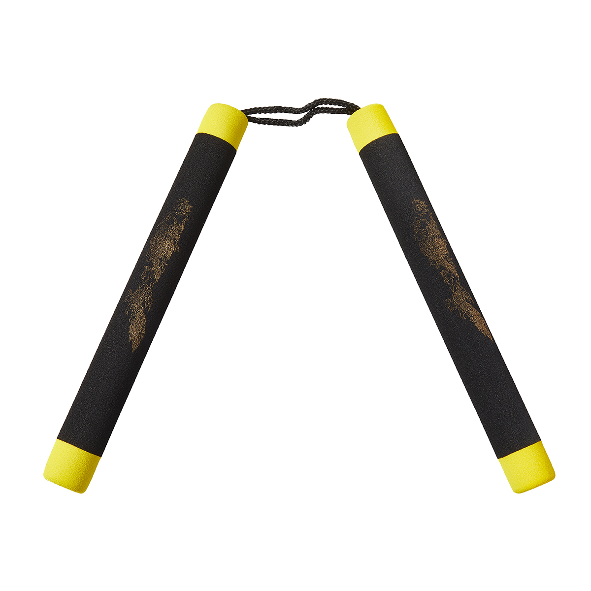 NR-009: Foam Nunchaku with Cord Black / Yellow Tips - Click Image to Close